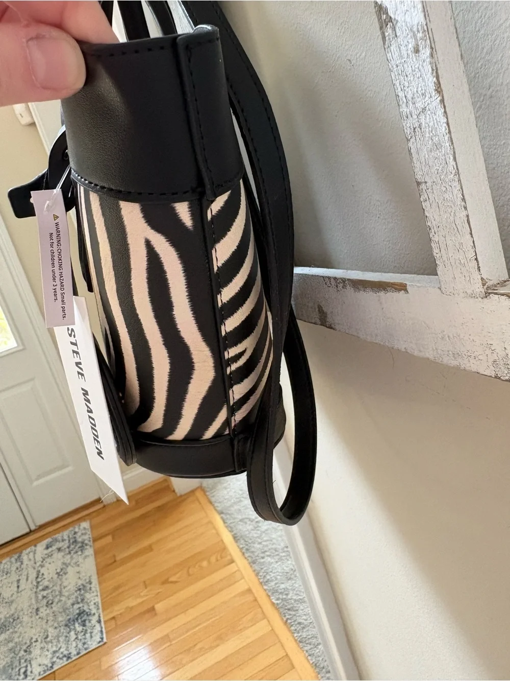 Steve Madden Black & White Zebra Print Satchel Bag